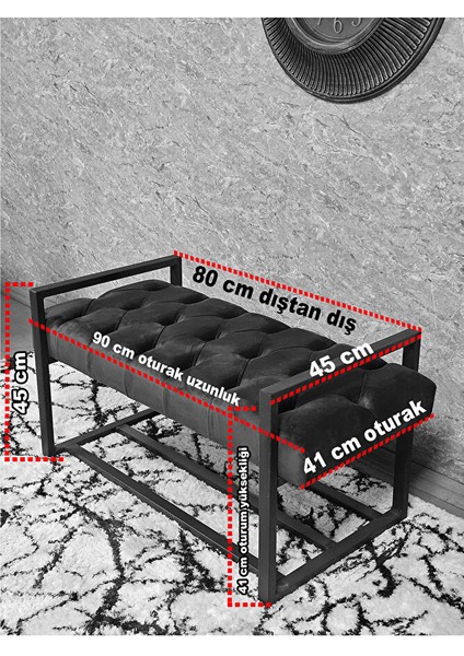 Siyah Boyalı Metal 80 cm Puf Bench - Antre Puf - Hol Bench - Puf - Oturak - Bench Yeşil Renk 90 x 45 Boyut/ebat indirimleri