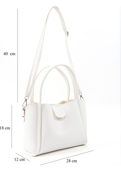 Beyaz SHK190 Suni Deri Çıkarılabilir Makyaj Çantalı Çıtçıtlı El, Kol ve Omuz Çantası fiyatları