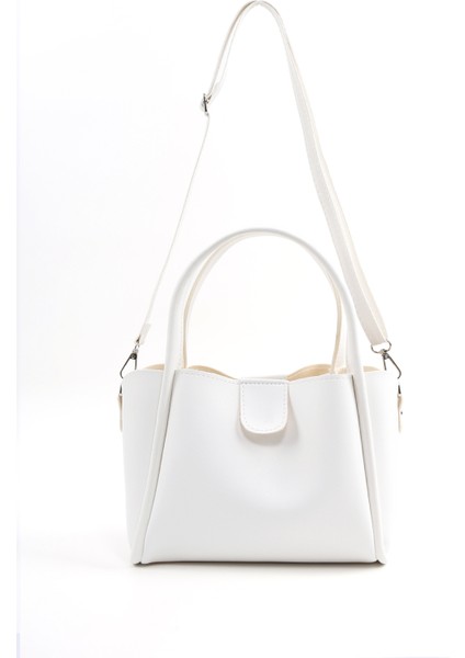 Beyaz SHK190 Suni Deri Çıkarılabilir Makyaj Çantalı Çıtçıtlı El, Kol ve Omuz Çantası fırsatları