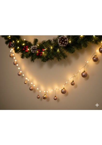 Yılbaşı Rose Gold Toplar Şekilli Peri LED Işık