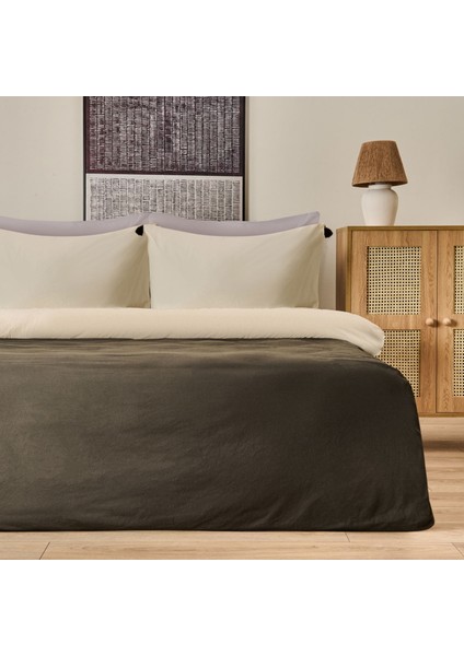 Soft Colorful Çift Kişilik Nevresim Takımı - Krem / Antrasit