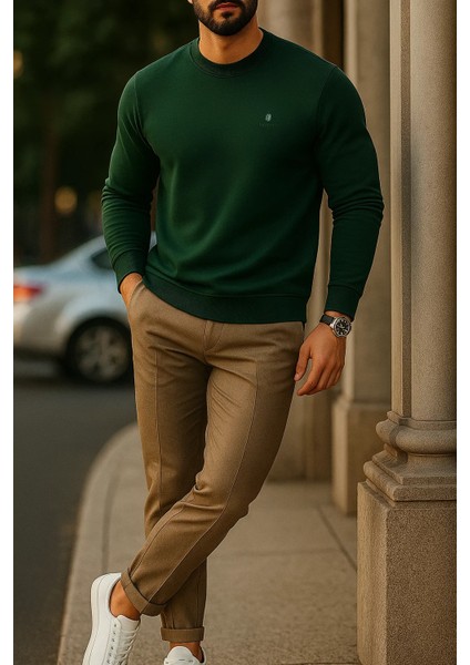 Erkek Comfort Fit Günlük Nakışlı Yeşil Sweatshirt modelleri