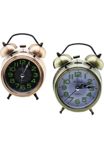 Küçük Masa Çalar Saat Pilli Fosforlu Rakamlar Çap: 7.3cm (4887)