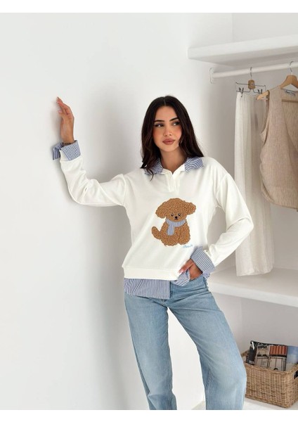 Garnili Ayıcık Nakışlı Sweatshirt