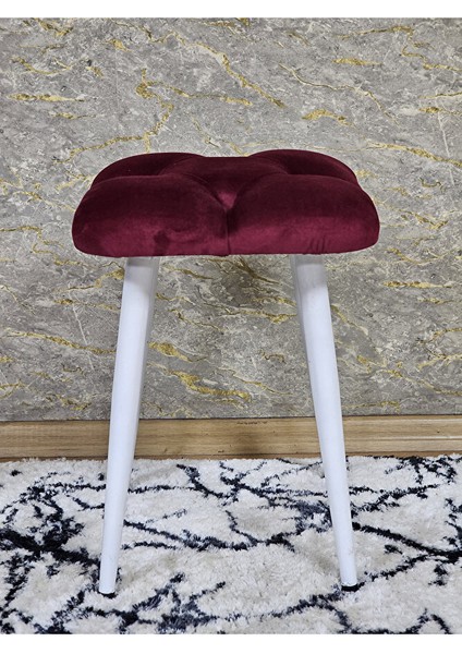 Kare Beyaz Boyalı Konik Ayaklı Tabure - Oturak - Bar Taburesi - Ayaklı Tabure Bordo Renk 33 x 48 Boyut/ebat fiyatları