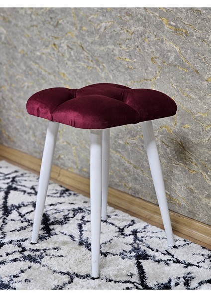 Kare Beyaz Boyalı Konik Ayaklı Tabure - Oturak - Bar Taburesi - Ayaklı Tabure Bordo Renk 33 x 48 Boyut/ebat fırsatları