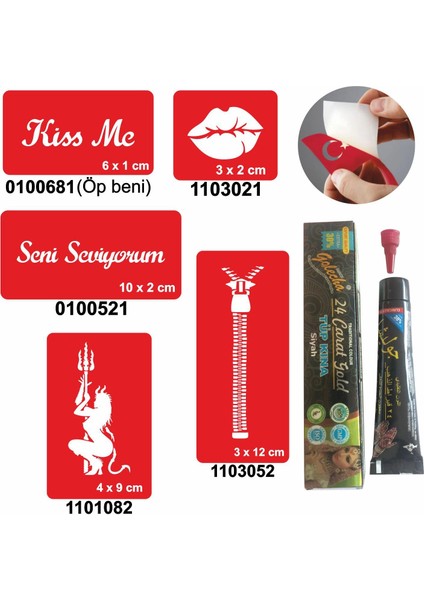 Aşk Sembolleri Hint Kınası ile Geçici Dövme Yapma Seti
