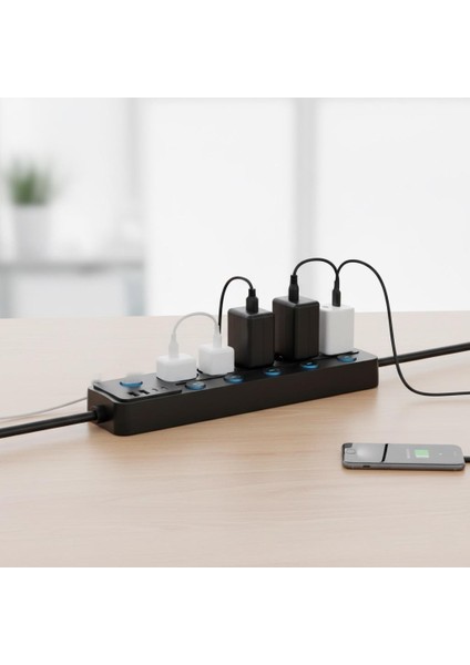 2 mt Kablolu Power Tuşlu Isıya Dayanaklı 5'li Grup Priz Uzatma 2x USB 2x Type-C Çıkışlı Priz Uzatma modelleri