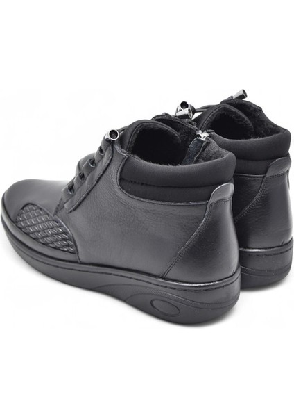 1454 Tam Ortopedik Siyah Hakiki Deri Kadın Bot Lastikli Fermuarlı Anne Kışlık Deri Bot indirimleri