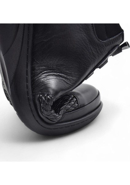 1454 Tam Ortopedik Siyah Hakiki Deri Kadın Bot Lastikli Fermuarlı Anne Kışlık Deri Bot