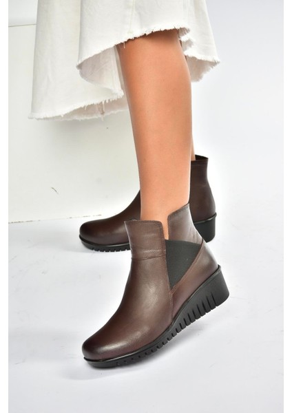 V324221103 Kahverengi Hakiki Deri Klasik Kadın Bot