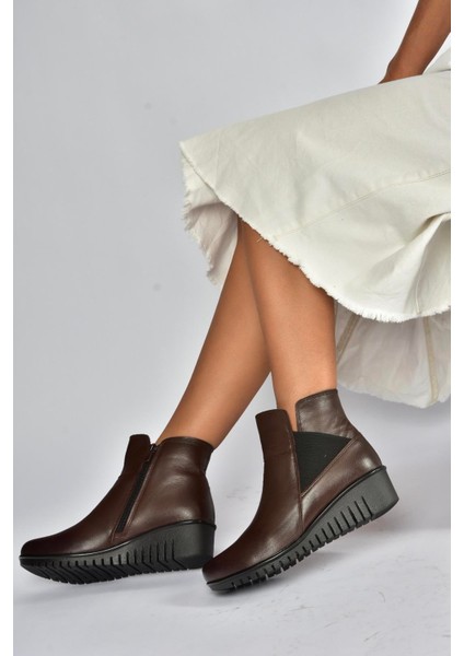 V324221103 Kahverengi Hakiki Deri Klasik Kadın Bot modelleri