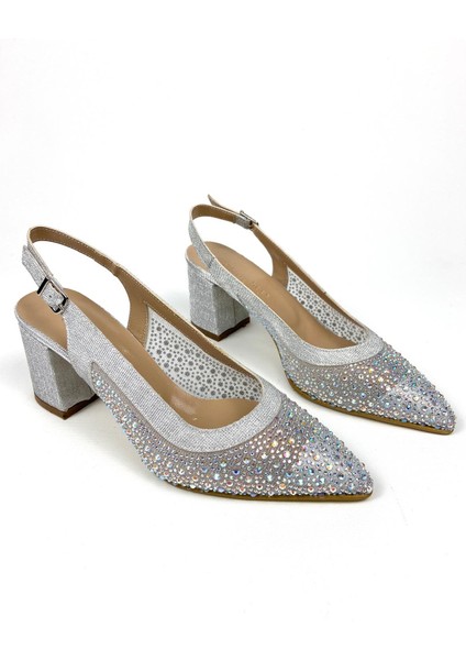 Transparan Taşlı 6 cm Kalın Topuklu Ayakkabı 01601 fiyatları
