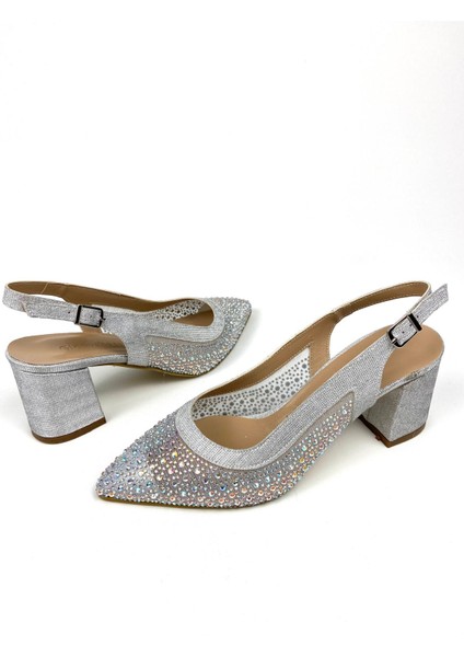 Transparan Taşlı 6 cm Kalın Topuklu Ayakkabı 01601 modelleri