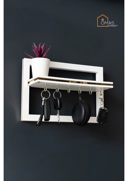 Premium Gold Detaylı Ahşap 6'lı Anahtarlık Askısı, Ahşap Anahtarlık Askısı