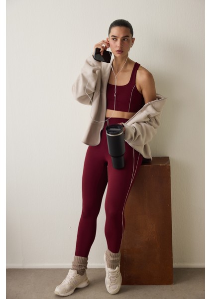 Bordo Orta Destek Yüksek Bel Tayt fırsatları