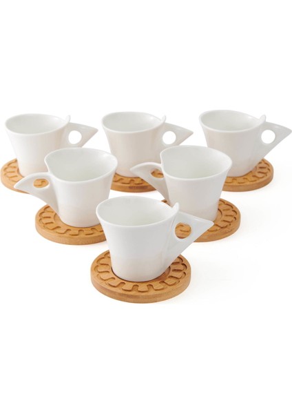 Belina 12 Parça Bambu Tabaklı Çay Fincan Takımı - Beyaz fiyatları