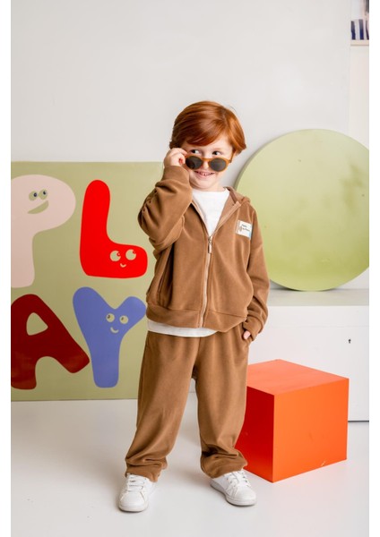 Erkek Çocuk Kapşonlu Fermuarlı Polar Ikili Takım - Kahverengi fiyatları