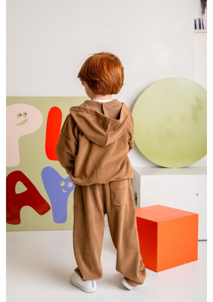 Erkek Çocuk Kapşonlu Fermuarlı Polar Ikili Takım - Kahverengi fırsatları