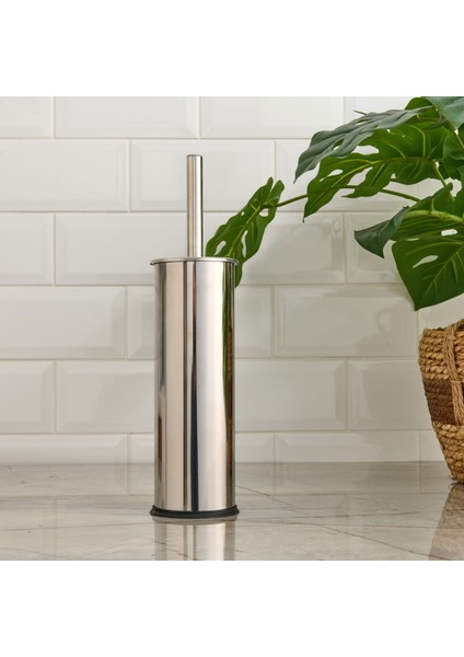 Bath Akıllı Kapaklı Tuvalet Fırçası - Krom - 36 cm