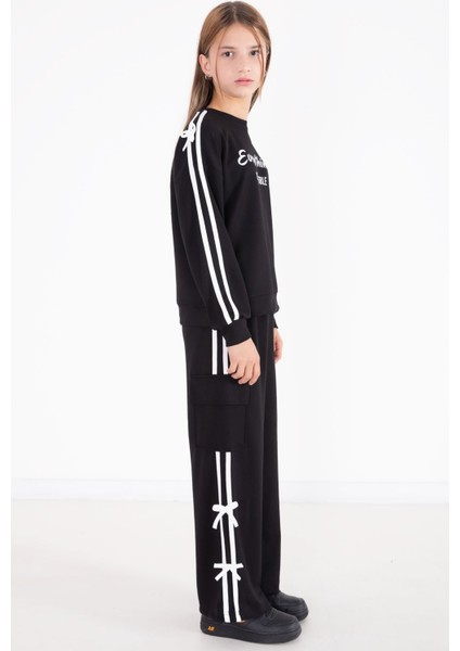 Siyah Yazı Baskılı Şeritli Kız Çocuk Alt Üst Takım 22770 fırsatları