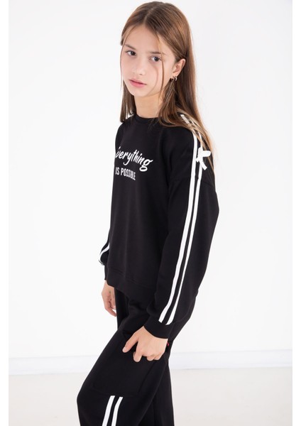 Siyah Yazı Baskılı Şeritli Kız Çocuk Alt Üst Takım 22770 indirimleri
