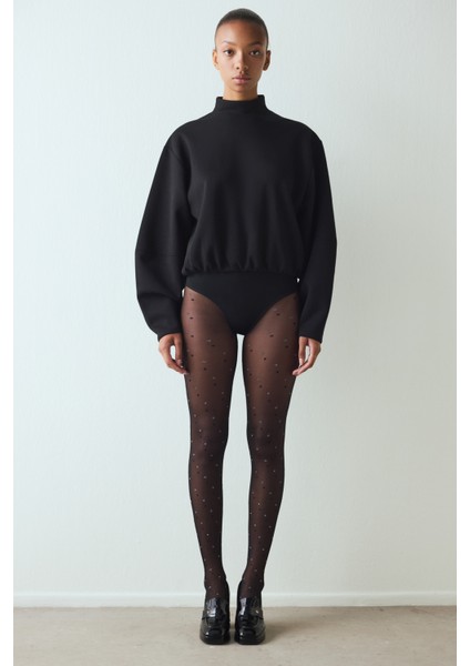 Siyah Shiny Dotted Külotlu Çorap