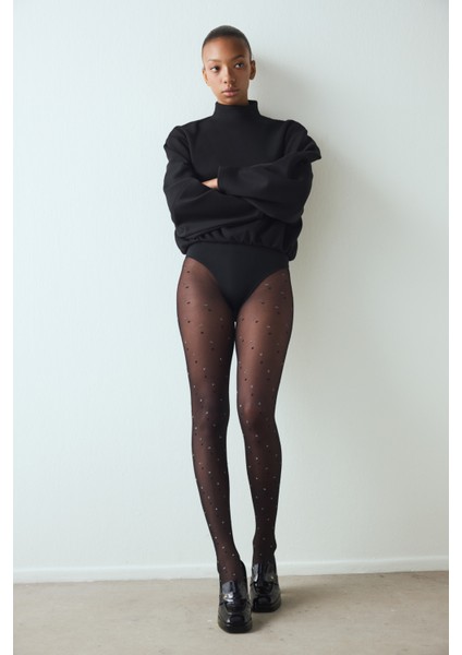 Siyah Shiny Dotted Külotlu Çorap modelleri