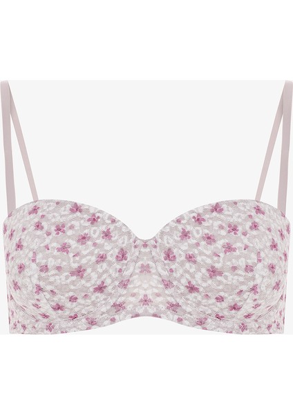 Bej Pop Up Çiçek Desenli Balenli Toparlayıcı Dantelli Sütyen