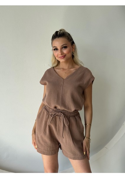 Ham Keten Şortlu Takım