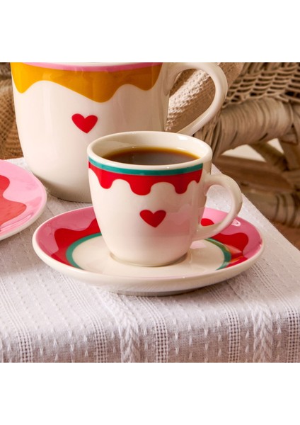 Kitchen Granny 4 Parça Porselen Fincan Takımı - Renkli / Kırmızı