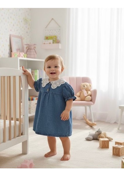 Beyaz Yakalıklı Kız Çocuk Kot Elbise fırsatları