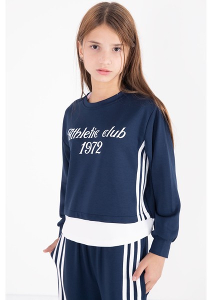 Lacivert Şerit Detaylı Yazılı Geniş Paça Kız Çocuk Takım 22774 fiyatları