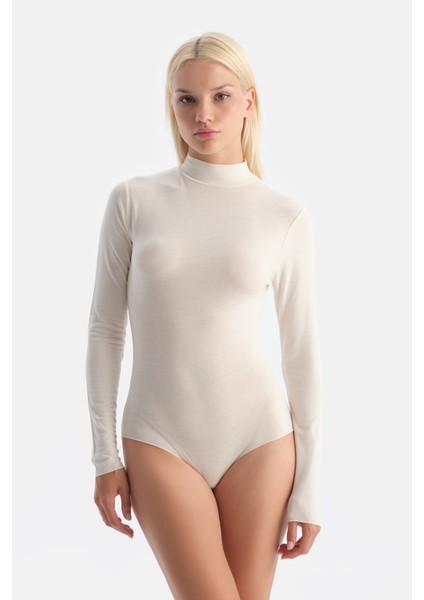 Ekru 5018KC Modal Kaşmir Uzun Kollu Balıkçı Yaka Bodysuıt fırsatları