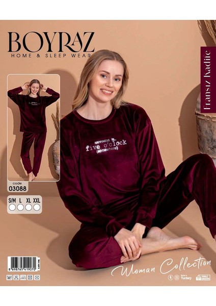 Boyraz 03088 Fransız Kadife Kumaş Uzun Kol Pijama Takımı