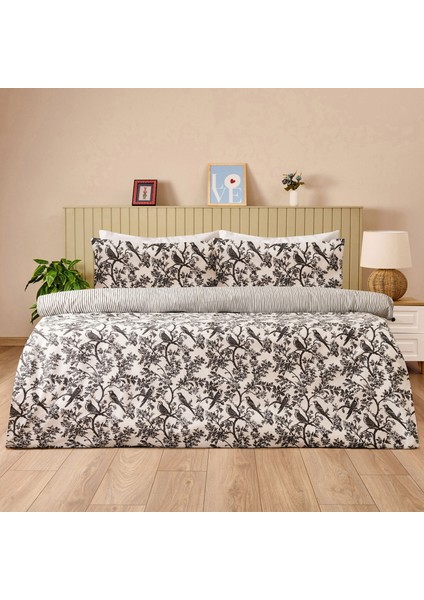 Soft Peace Tek Kişilik Nevresim Takımı - Beyaz / Antrasit