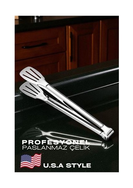 Amerikan Tip Mutfak Maşası 304 Paslanmaz Çelik Makarna Pasta Salata Çok Amaçlı Maşa