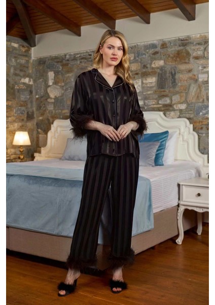 Aqua 26375 Çizgili Orjişli Gömlek Yaka Pijama Takımı