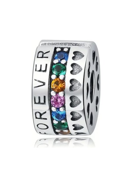 925 Ayar Gümüş Gökkuşağı Taşlı Forever Klips Charm