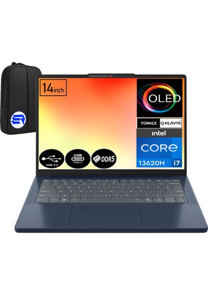 Ideapad Slim 3 Intel Core İ7-13620H 16GB Ram 1tb SSD WIN11 Pro 14'' Inç OLED Ekran 83K00018TREP2 + Elektropasaj Çanta