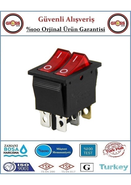 İkili Aç Kapa Işıklı Anahtar - Kırmızı