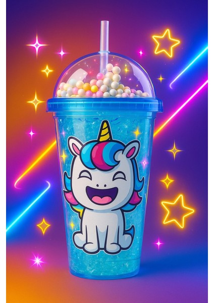 Renkli Boncuklu Unicorn Tasarımlı Pipetli Içecek Bardağı çocuklar Için Sevimli SULUK MAVI 2646 fiyatları