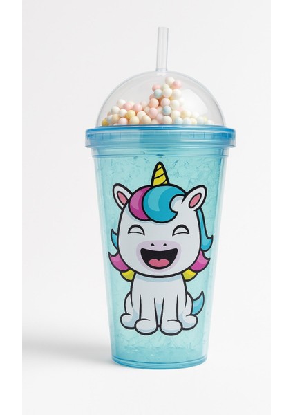 Renkli Boncuklu Unicorn Tasarımlı Pipetli Içecek Bardağı çocuklar Için Sevimli SULUK MAVI 2646 fırsatları