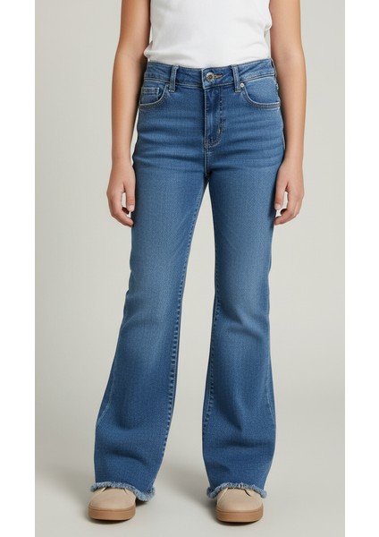 Kız Çocuk Yüksek Bel Ispanyol Paça Jean Pantolon