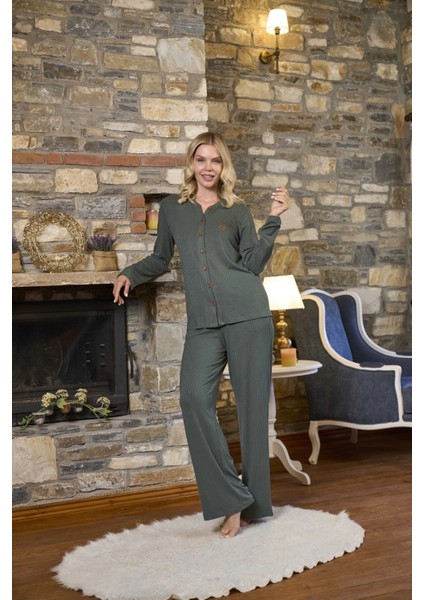 Aqua 26279 Önden Düğmeli Uzun Kol Kadın Pijama