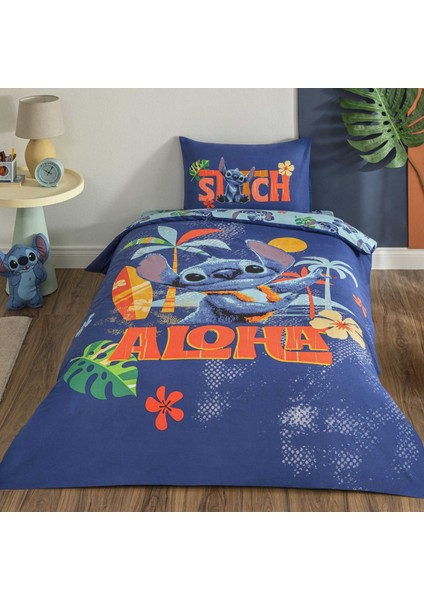 Lisanslı Disney Stitch Aloha Tek Kişilik Pamuk Nevresim Takımı 100