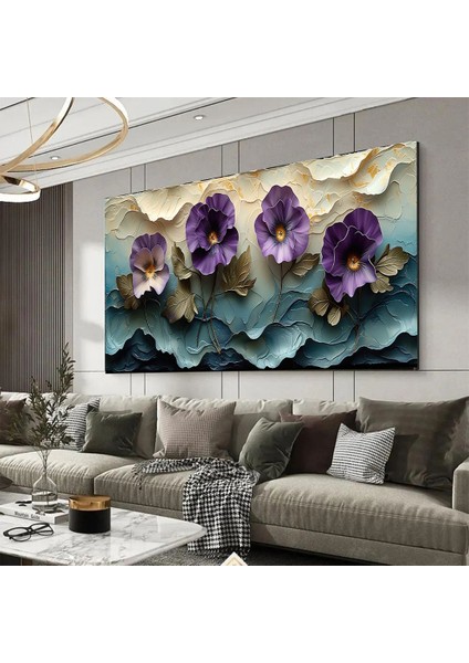 Muhteşem Renkte Mor Çiçekler Kanvas (Led) Işıklı Tablo