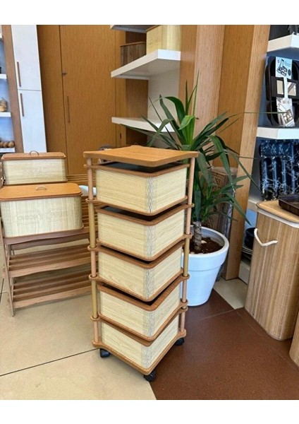 Ahşap Kare Sebzelik 5 Katlı Yana Açılır Patates Soğan Tekerlekli Sebzelik