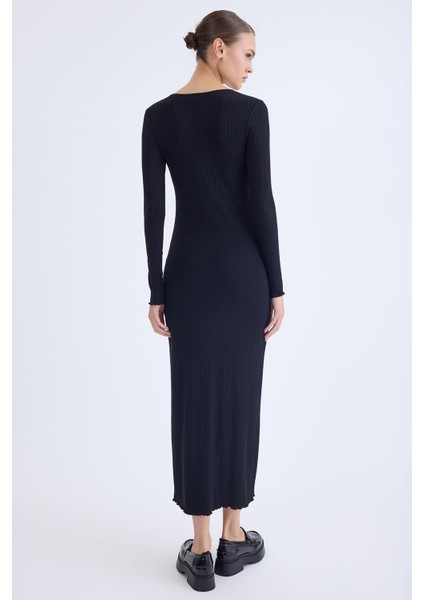 V Yaka Uzun Kol Fitilli Elbise fırsatları