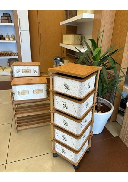 Ahşap Kare Sebzelik 5 Katlı Yana Açılır Patates Soğan Tekerlekli Sebzelik Zeytin